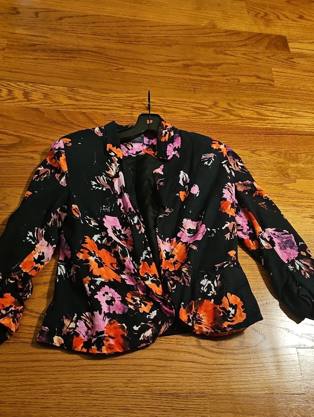 Sparkle & Fade Black Blazer with Pink & Orange Floral Pattern